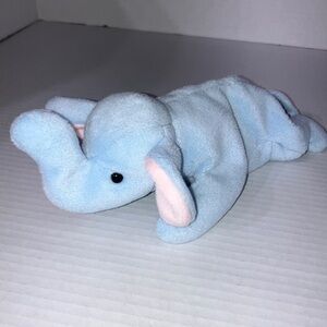 Ty Beanie Baby 1995 Peanut Light Blue and Pink Stuffed Elephant‎ PVC Pellets